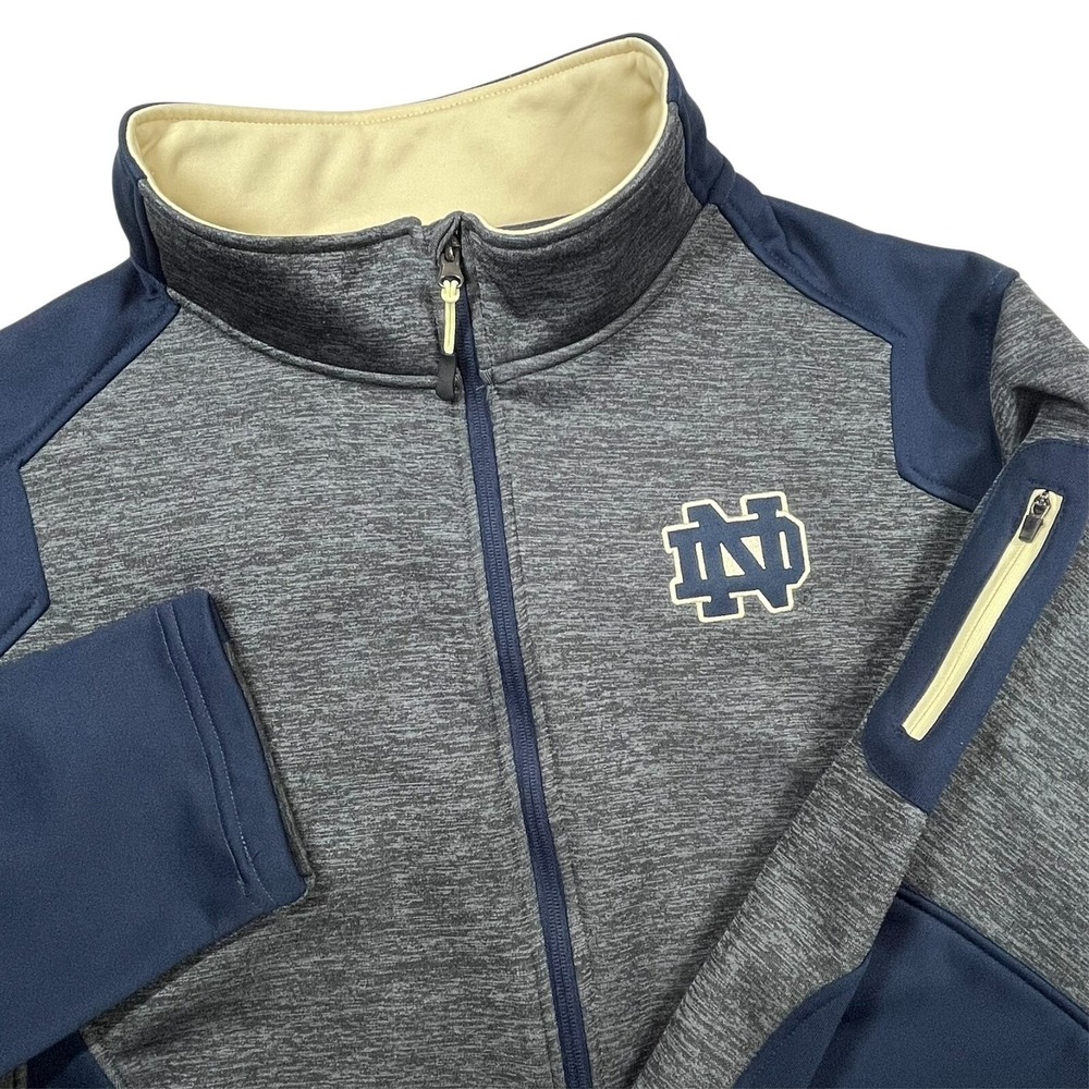 Colosseum Notre Dame Full Zip Jacket Mens XXL Grey Navy Fleece Lined NCAA *Flaw